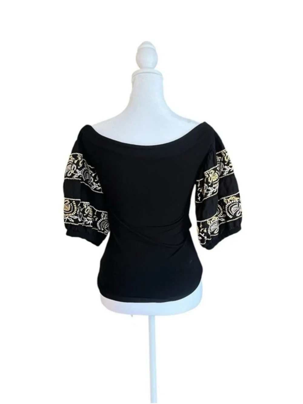 Free People Rock With It Embroidered Puff Sleeve Off Shoulder Top Shirt Medium